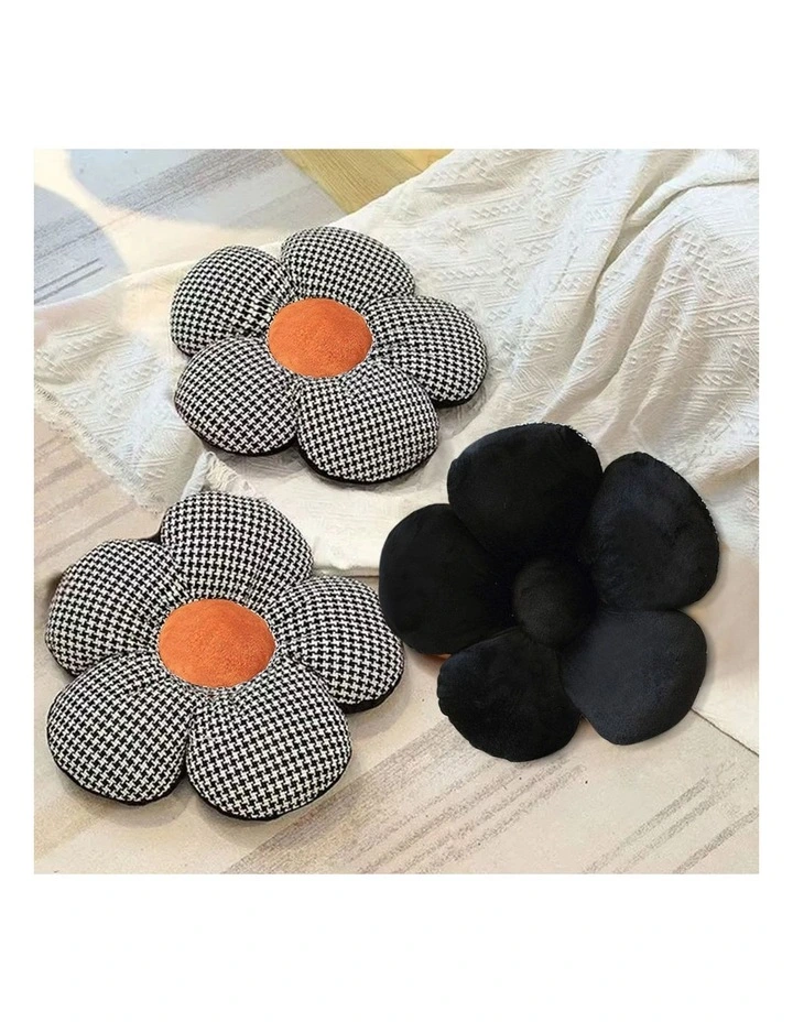 SOGA 2 Pack 45cm Black Flower Floor Cushions with Orange Centres image 7