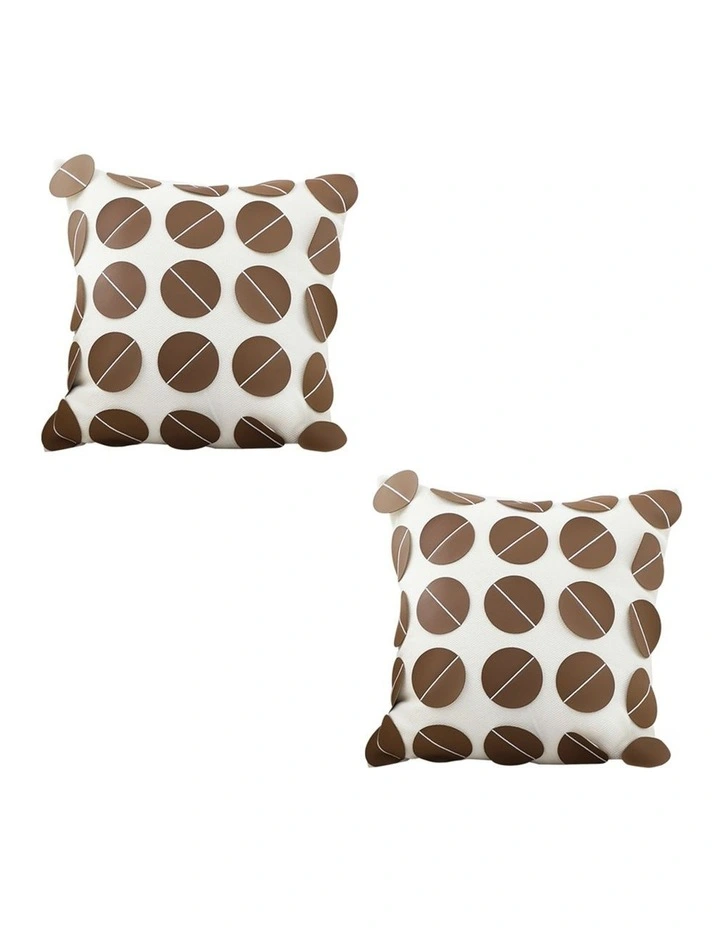 SOGA 2X 45cm Brown Leather Square Pillow with 3D Circle Pattern Decorative Cushion for Living Room image 1