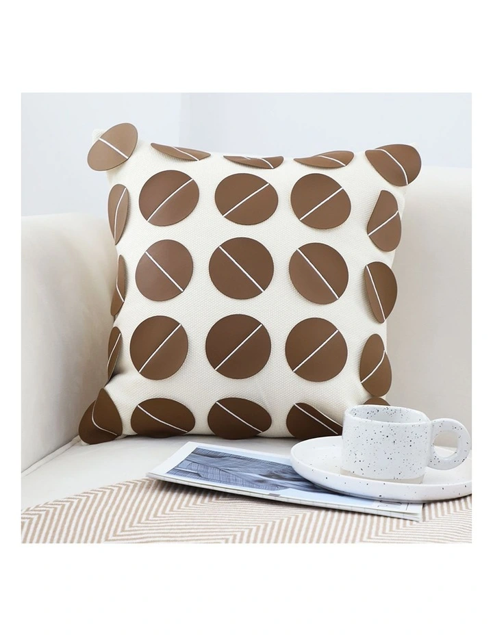 SOGA 2X 45cm Brown Leather Square Pillow with 3D Circle Pattern Decorative Cushion for Living Room image 4