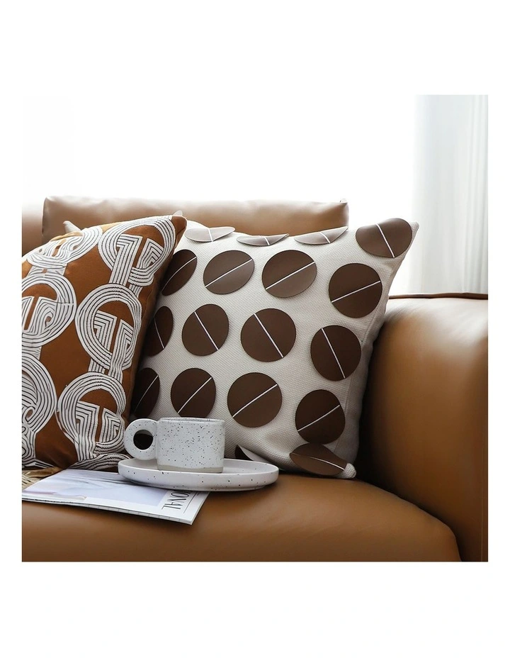 SOGA 2X 45cm Brown Leather Square Pillow with 3D Circle Pattern Decorative Cushion for Living Room image 5