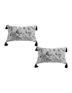 SOGA 2X 35cm Throw Pillow  Black and White Floral Print Elegant with Tassel Accents Home Decor