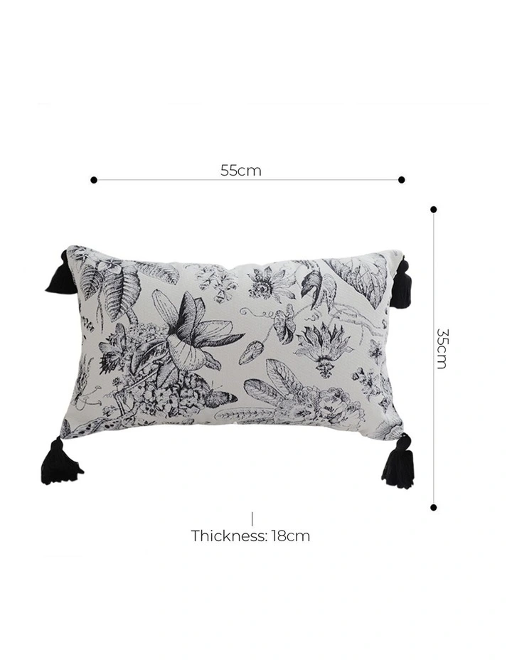 SOGA 2X 35cm Throw Pillow Black and White Floral Print Elegant with Tassel Accents Home Decor image 5
