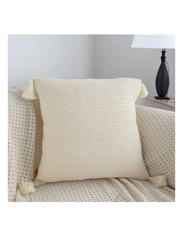 SOGA 45cm Khaki Wabi-Sabi Thickened Cotton Tassel Square Throw Pillow image 3