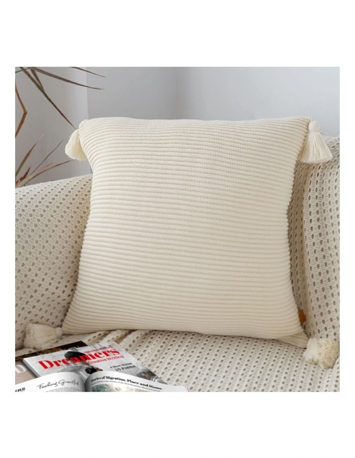 SOGA 45cm Khaki Wabi-Sabi Thickened Cotton Tassel Square Throw Pillow image 4