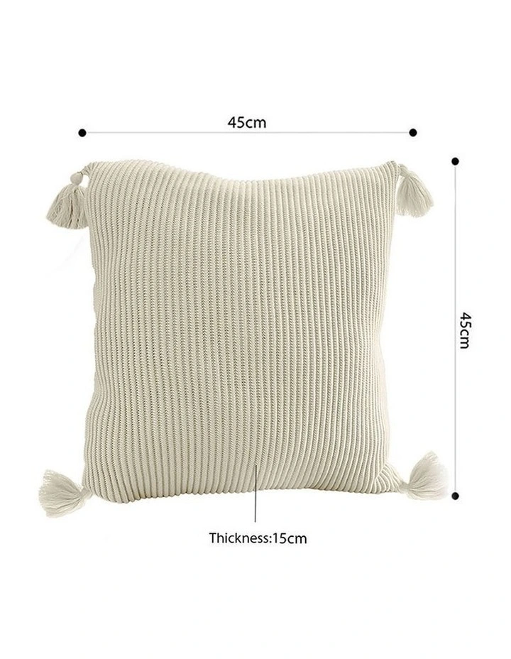 SOGA 45cm Khaki Wabi-Sabi Thickened Cotton Tassel Square Throw Pillow image 5