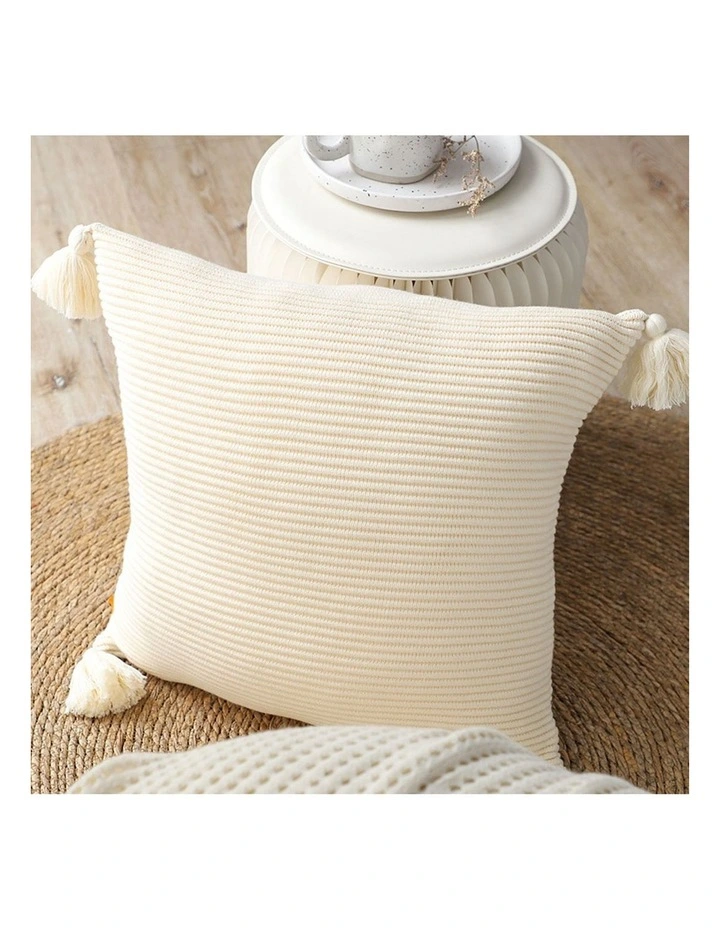 SOGA 45cm Khaki Wabi-Sabi Thickened Cotton Tassel Square Throw Pillow image 6