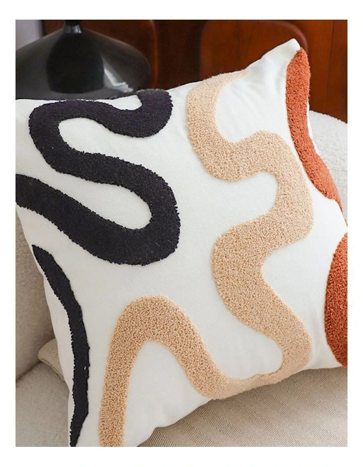 SOGA 2 Pack Cream Black Squiggly Pattern Throw Pillow 45cm image 2