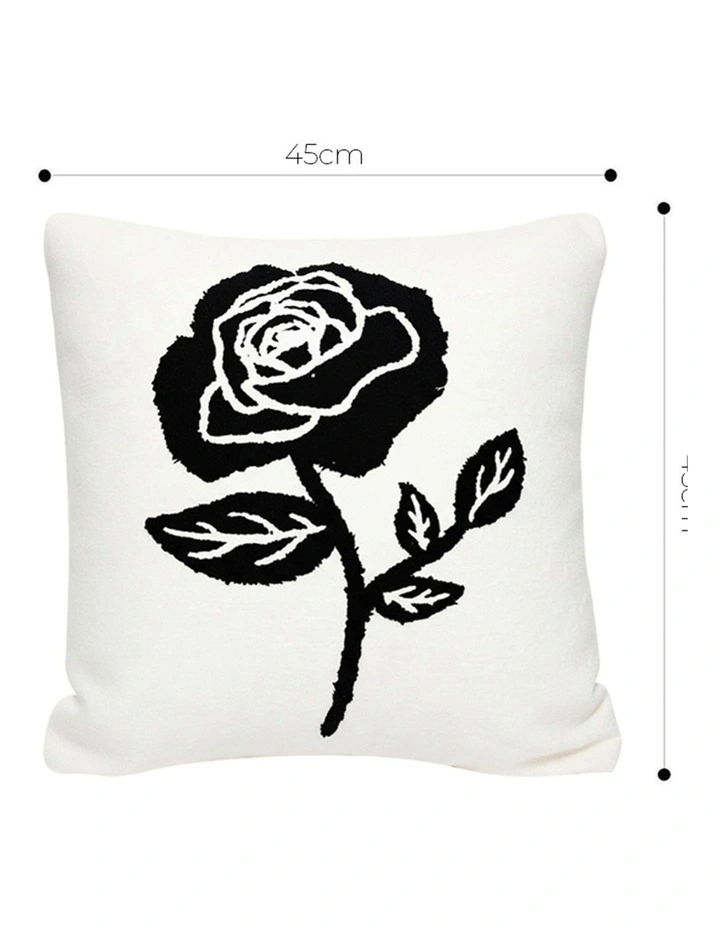 SOGA 2 Pack White Black Single Rose Embroidered Throw Pillow 45cm image 5