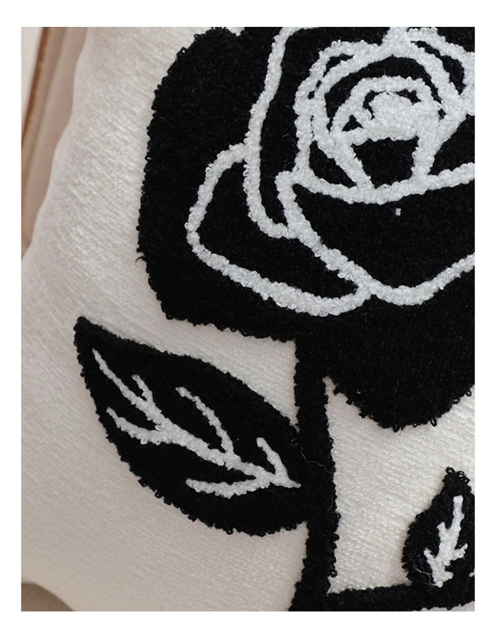 SOGA 2 Pack White Black Single Rose Embroidered Throw Pillow 45cm image 6