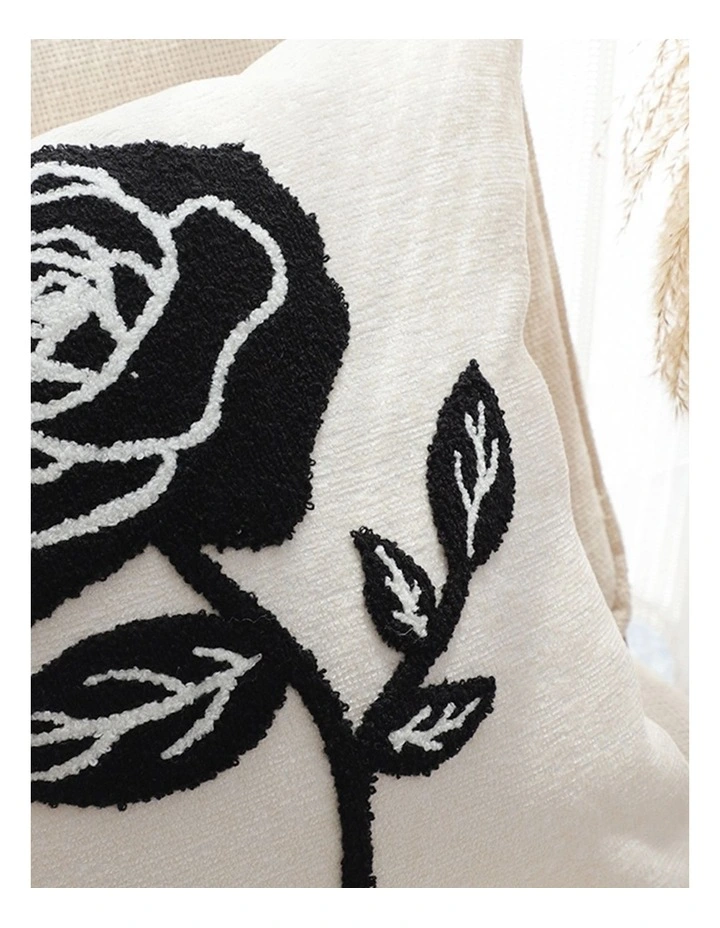 SOGA 2 Pack White Black Single Rose Embroidered Throw Pillow 45cm image 7