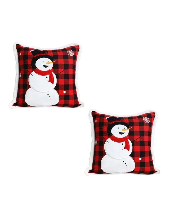 SOGA 2X 45cm Throw Pillow Red Christmas Snowman Square Cushion for Festive Holiday Winter Home Decor image 1