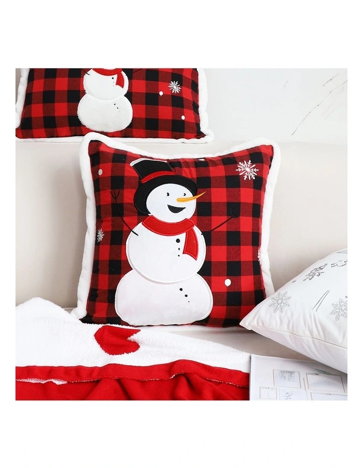 SOGA 2X 45cm Throw Pillow Red Christmas Snowman Square Cushion for Festive Holiday Winter Home Decor image 3
