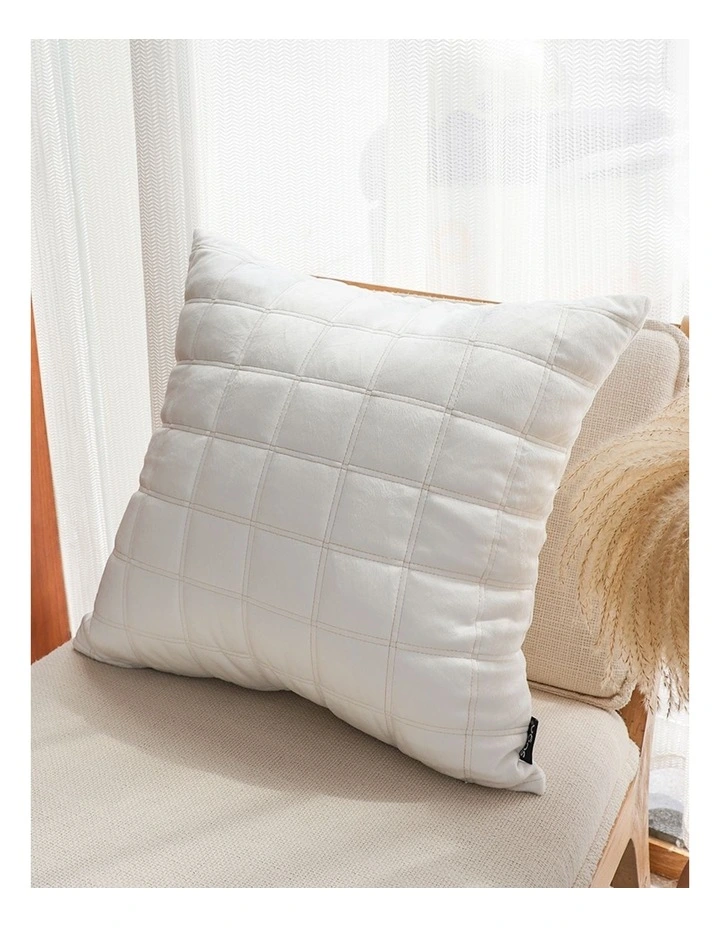 SOGA 2 Pack White Quilted Grid Cushion Cover 50cm image 2