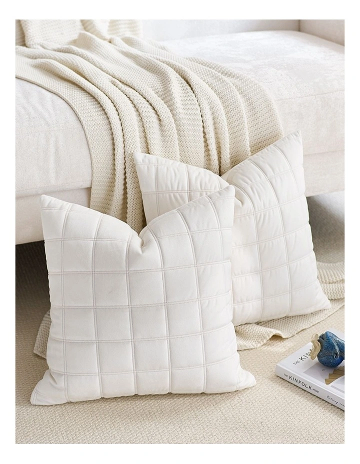 SOGA 2 Pack White Quilted Grid Cushion Cover 50cm image 3