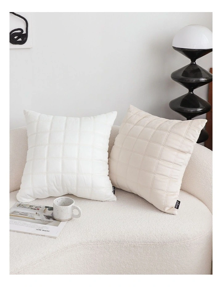 SOGA 2 Pack White Quilted Grid Cushion Cover 50cm image 4
