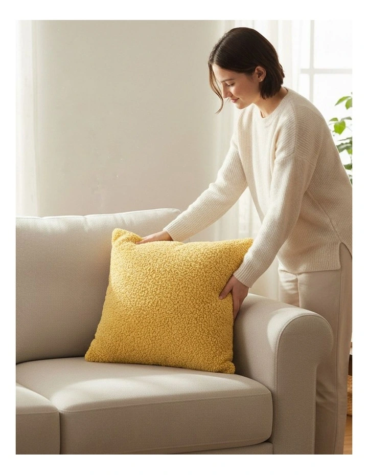 SOGA 2 Pack Mustard Boucle Textured Cushion Cover 50cm image 7