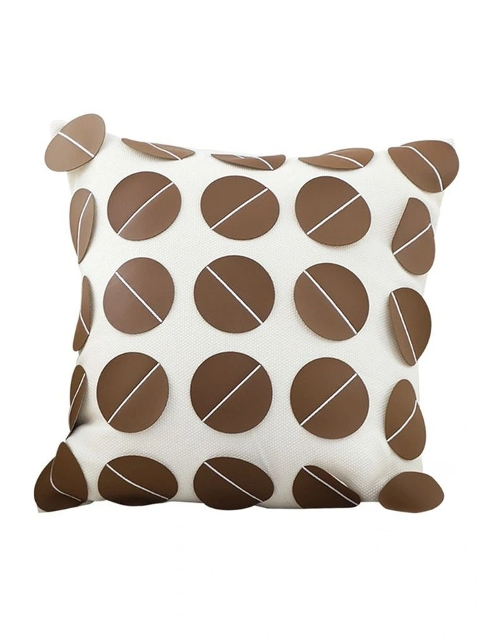 SOGA 45cm Brown Leather Square Pillow with 3D Circle Pattern Decorative Cushion for Living Room image 1