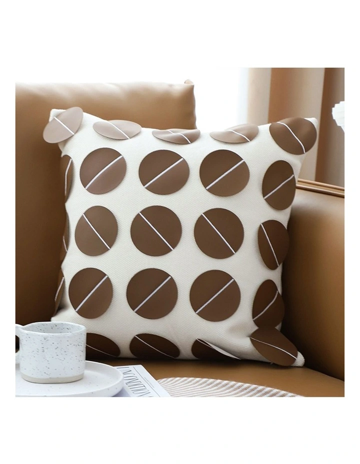 SOGA 45cm Brown Leather Square Pillow with 3D Circle Pattern Decorative Cushion for Living Room image 2