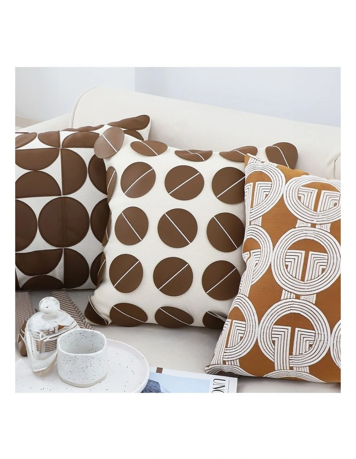 SOGA 45cm Brown Leather Square Pillow with 3D Circle Pattern Decorative Cushion for Living Room image 6