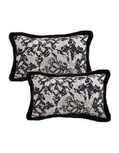 SOGA 2X 35cm Vintage Black Pillowcase Set Black Herringbone Pattern Lumbar Throw Pillow