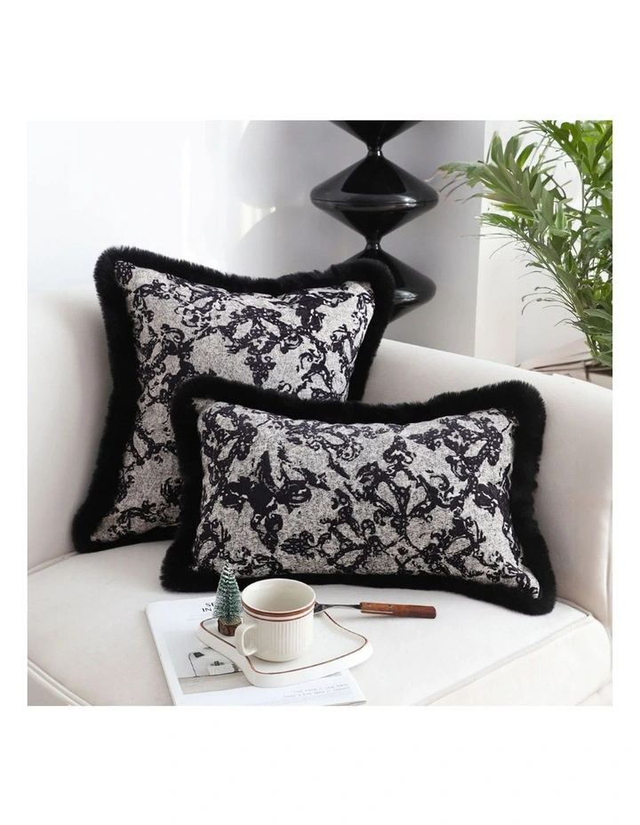 SOGA 2X 35cm Vintage Black Pillowcase Set Black Herringbone Pattern Lumbar Throw Pillow image 6