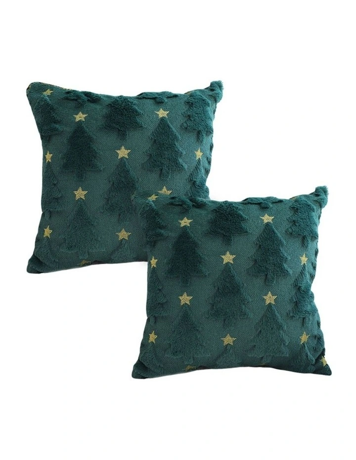 SOGA 2 Pack Festive Green Christmas Tree Cushion 45x45x15cm image 1