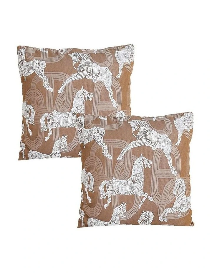 SOGA 2X 50cm Bohemian Camel Brown White Horse Pattern Throw Pillow image 1