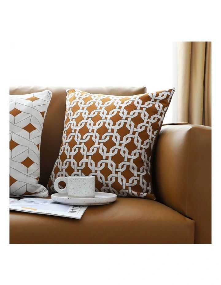 SOGA 2X 45cm Brown Checkered Chain Jacquard Square Pillow Decorative Cushion for Living Room image 2