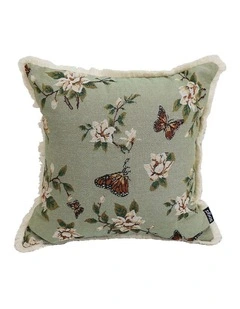 SOGA 45cm Matcha Green French Vintage Butterfly Loves Flowers Tassel Throw pillow