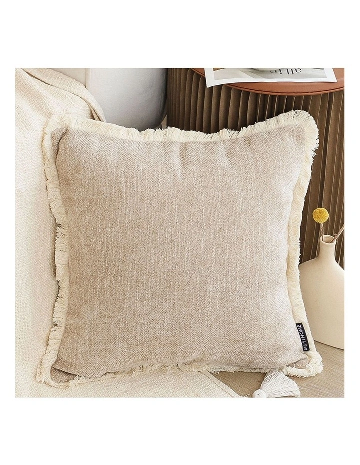 SOGA 2X 45cm Milk Coffee Home Aesthetic Chenille Texture Tassel Square Throw pillow image 2