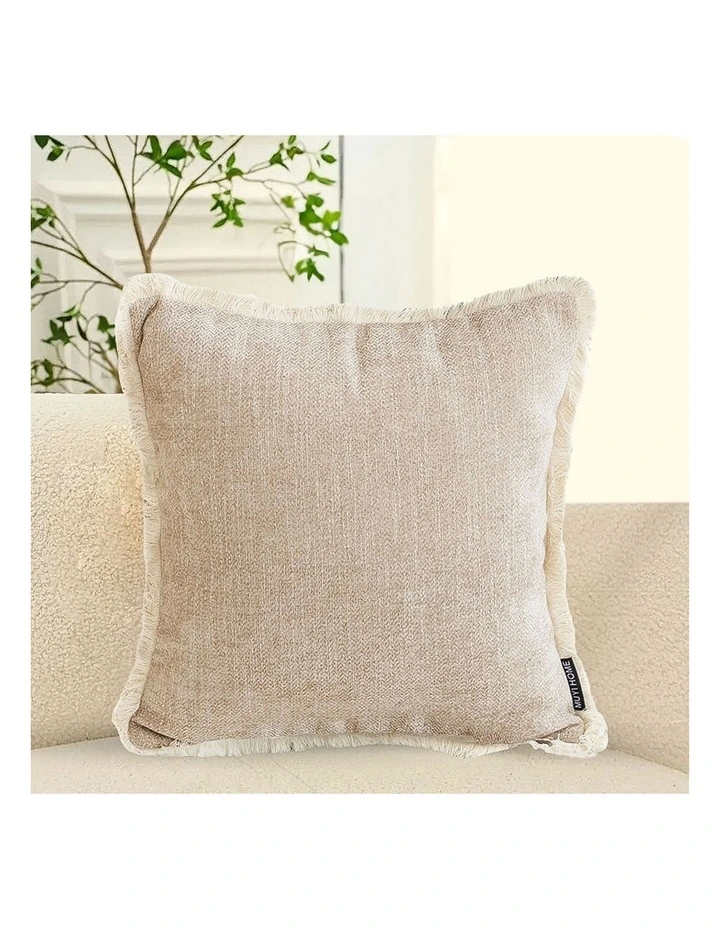 SOGA 2X 45cm Milk Coffee Home Aesthetic Chenille Texture Tassel Square Throw pillow image 3