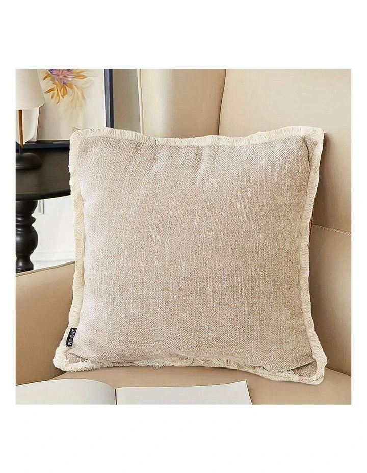 SOGA 2X 45cm Milk Coffee Home Aesthetic Chenille Texture Tassel Square Throw pillow image 4