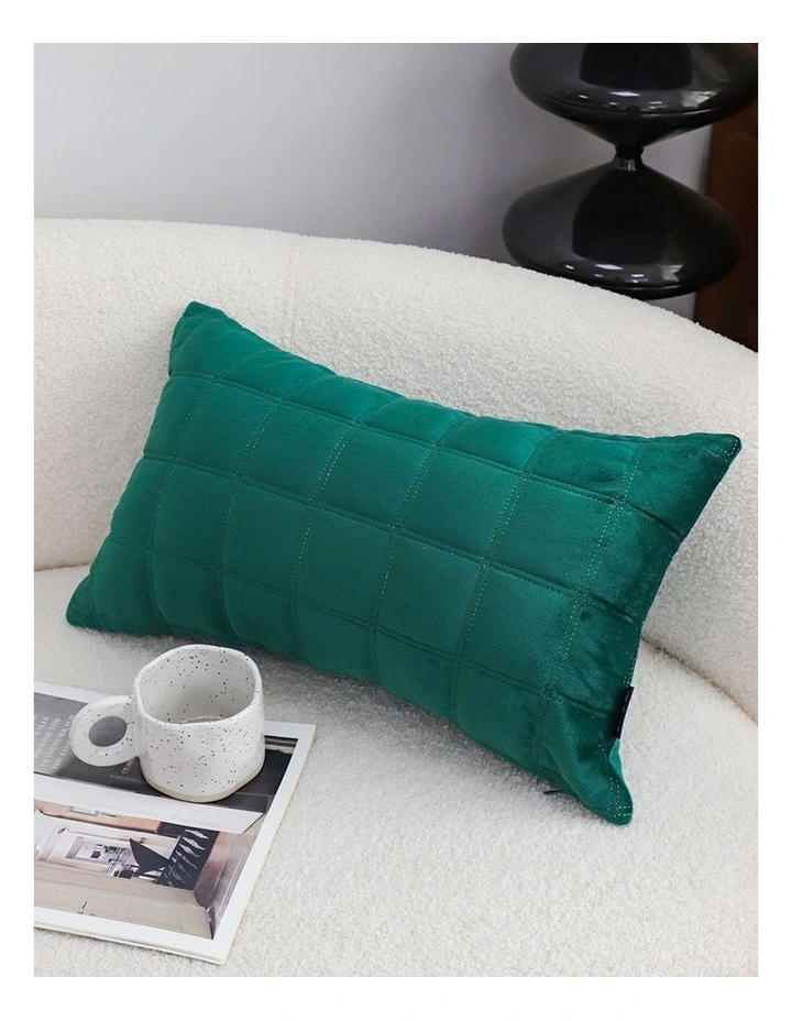 SOGA 2 Pack Green Velvet Quilted Grid Throw Pillow 30cm image 2