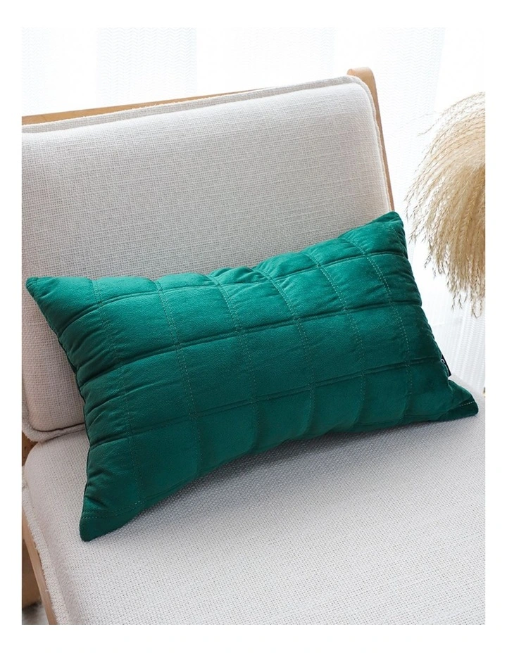 SOGA 2 Pack Green Velvet Quilted Grid Throw Pillow 30cm image 4