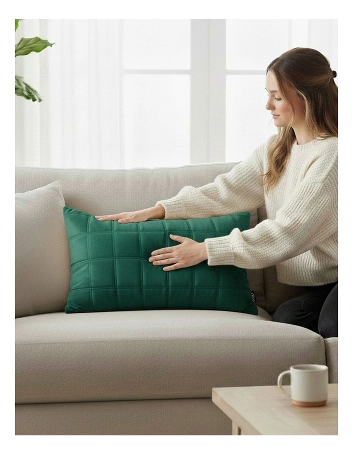 SOGA 2 Pack Green Velvet Quilted Grid Throw Pillow 30cm image 7