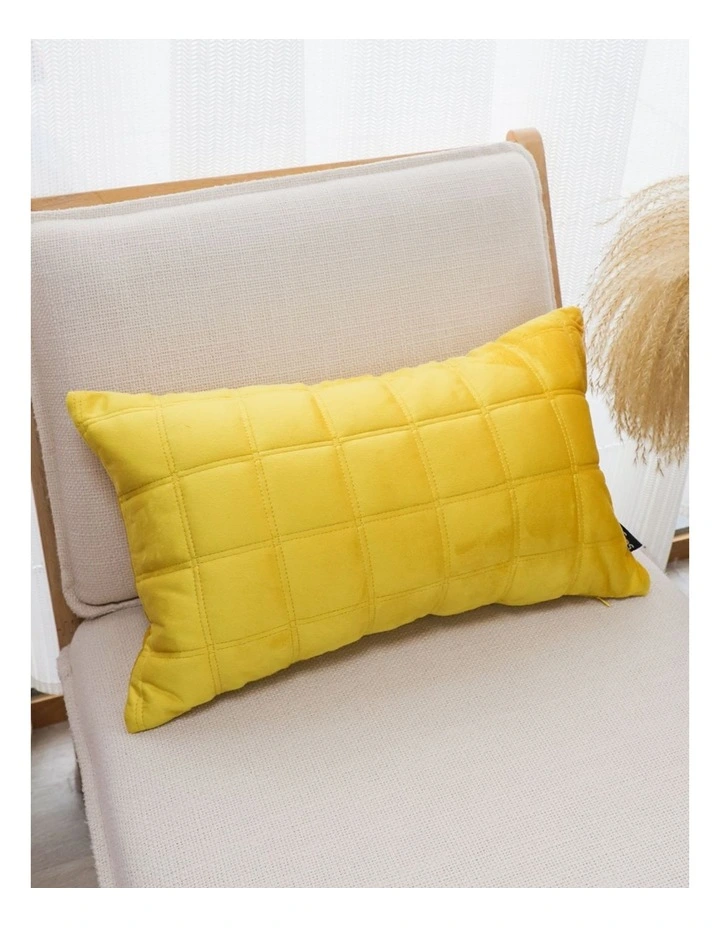 SOGA 2 Pack Yellow Quilted Grid Throw Pillow 30cm image 2