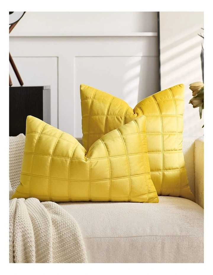SOGA 2 Pack Yellow Quilted Grid Throw Pillow 30cm image 3