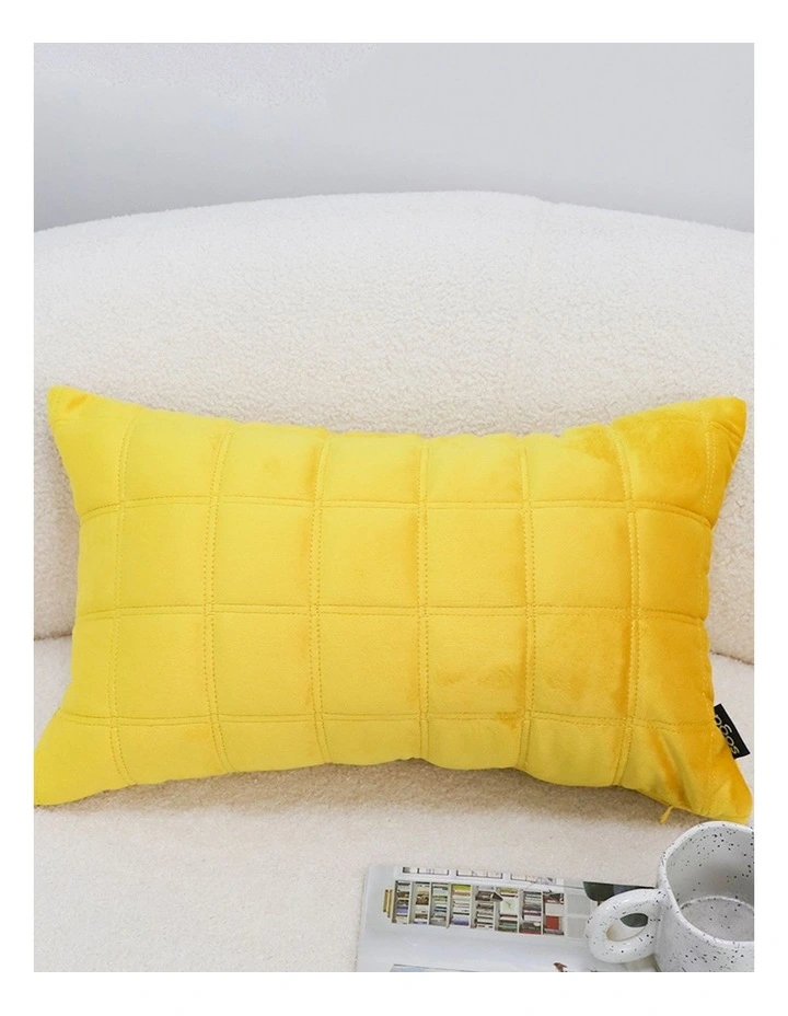 SOGA 2 Pack Yellow Quilted Grid Throw Pillow 30cm image 4