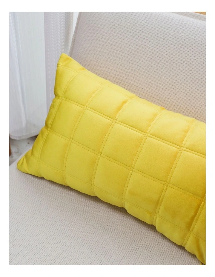 SOGA 2 Pack Yellow Quilted Grid Throw Pillow 30cm image 6