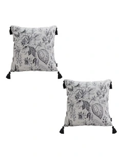 SOGA 2X 50cm Throw Pillow Black and White Elegant Floral Print with Tassel Accents Home Decor