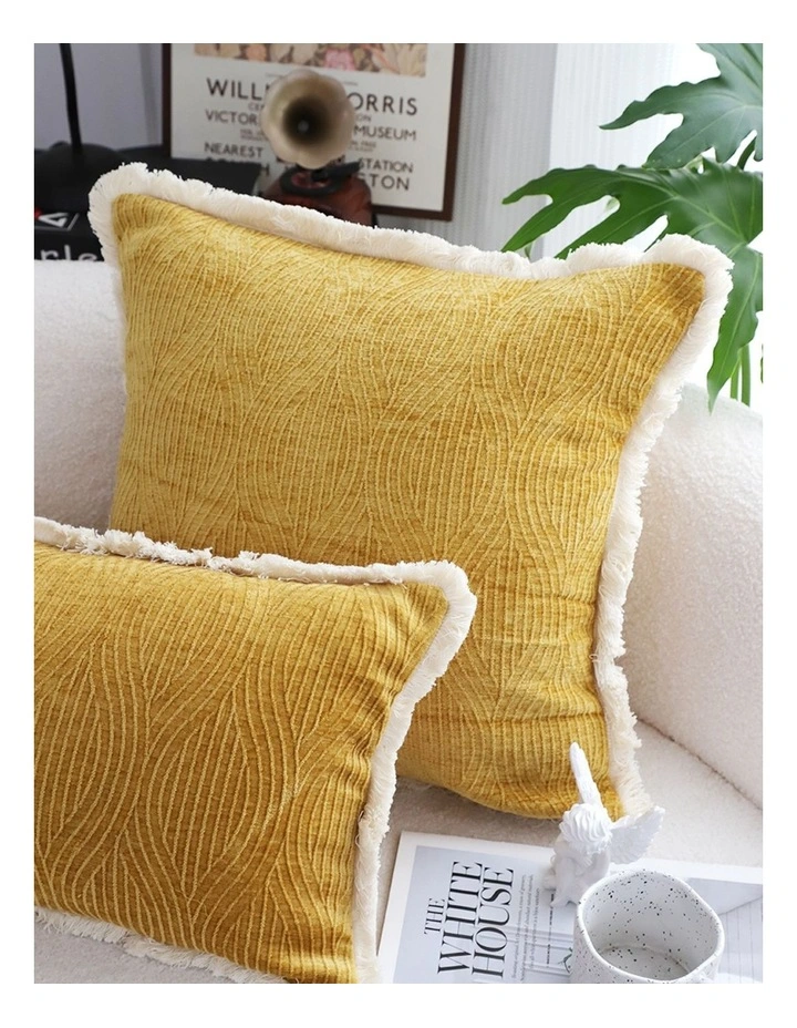 SOGA 2X 50cm Throw Pillow Turmeric Yellow Aesthetic Chenille Texture for Home Decor image 2