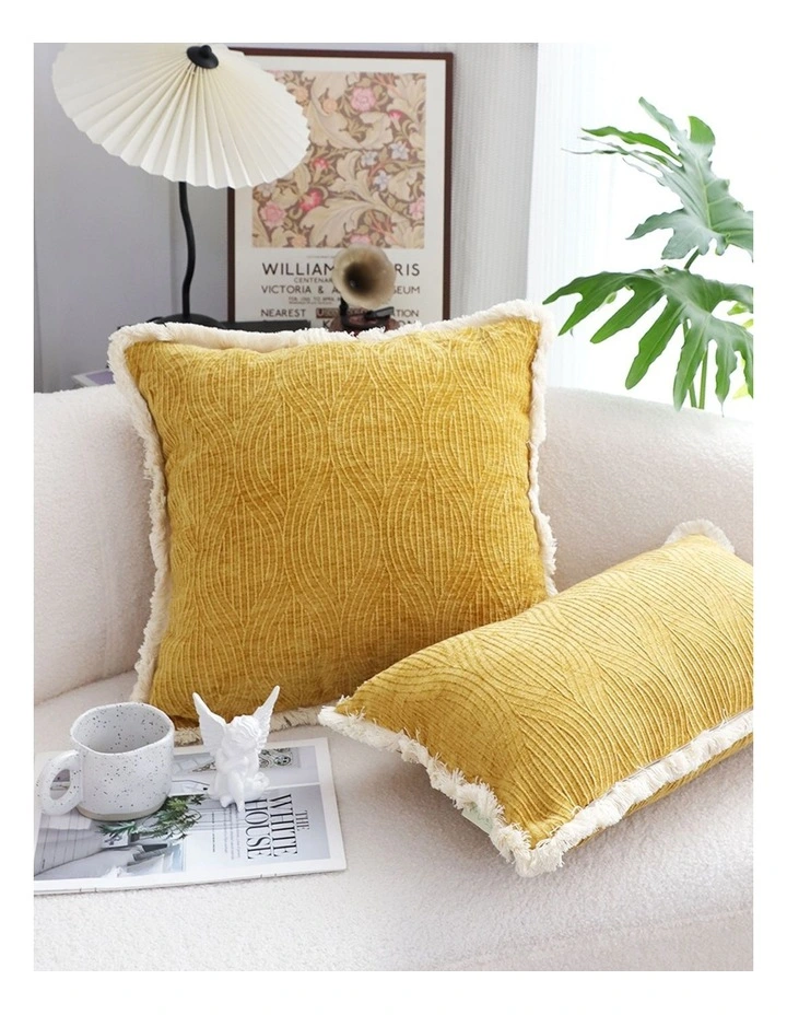 SOGA 2X 50cm Throw Pillow Turmeric Yellow Aesthetic Chenille Texture for Home Decor image 4