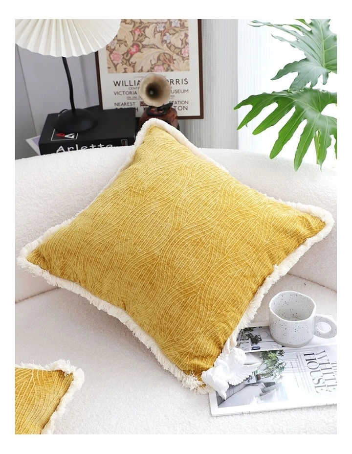 SOGA 2X 50cm Throw Pillow Turmeric Yellow Aesthetic Chenille Texture for Home Decor image 7