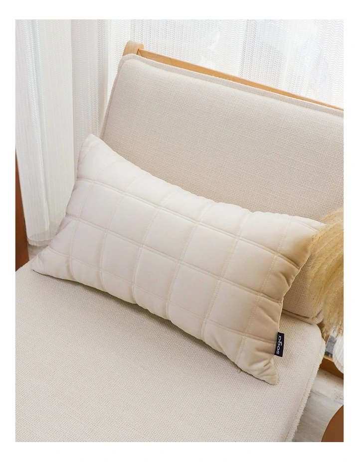 SOGA 2 Pack Beige Quilted Grid Throw Pillow 30cm image 2