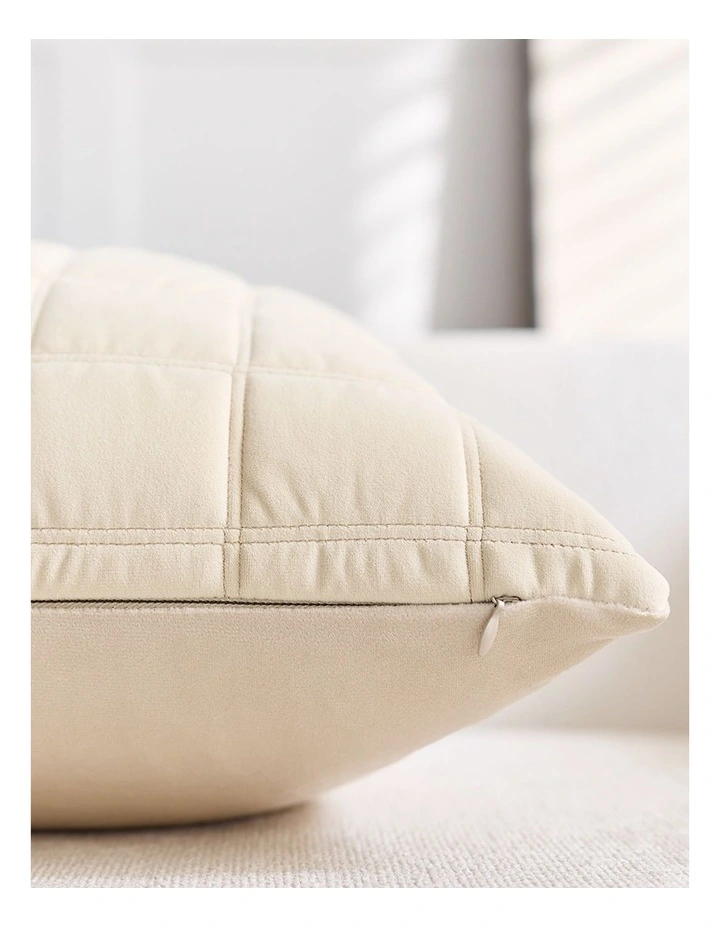 SOGA 2 Pack Beige Quilted Grid Throw Pillow 30cm image 6