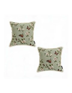 SOGA 2X 45cm Matcha Green French Vintage Butterfly Loves Flowers Tassel Throw pillow