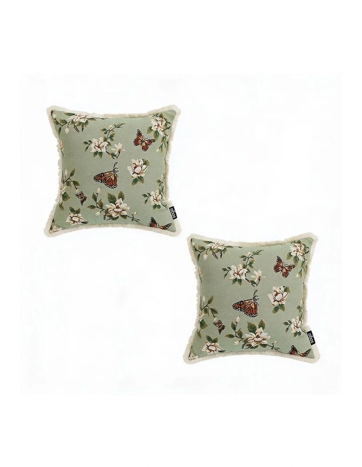 SOGA 2X 45cm Matcha Green French Vintage Butterfly Loves Flowers Tassel Throw pillow image 1