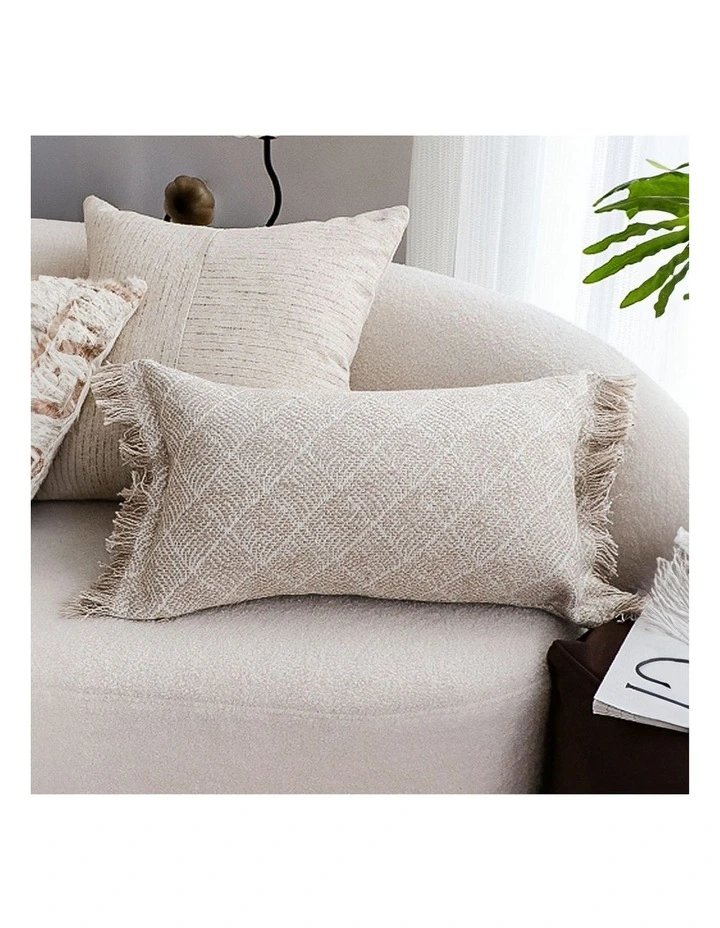 SOGA 35cm Rectangular Natural Woven Diamond Pattern Fringe Trim Throw Pillow image 3