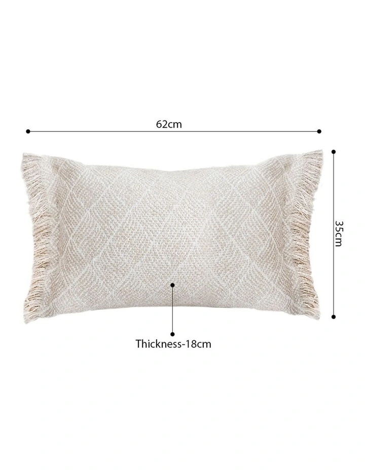 SOGA 35cm Rectangular Natural Woven Diamond Pattern Fringe Trim Throw Pillow image 5