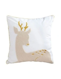 SOGA 2X 45cm Whimsical Beige Reindeer Applique Gold Accent Throw Pillow